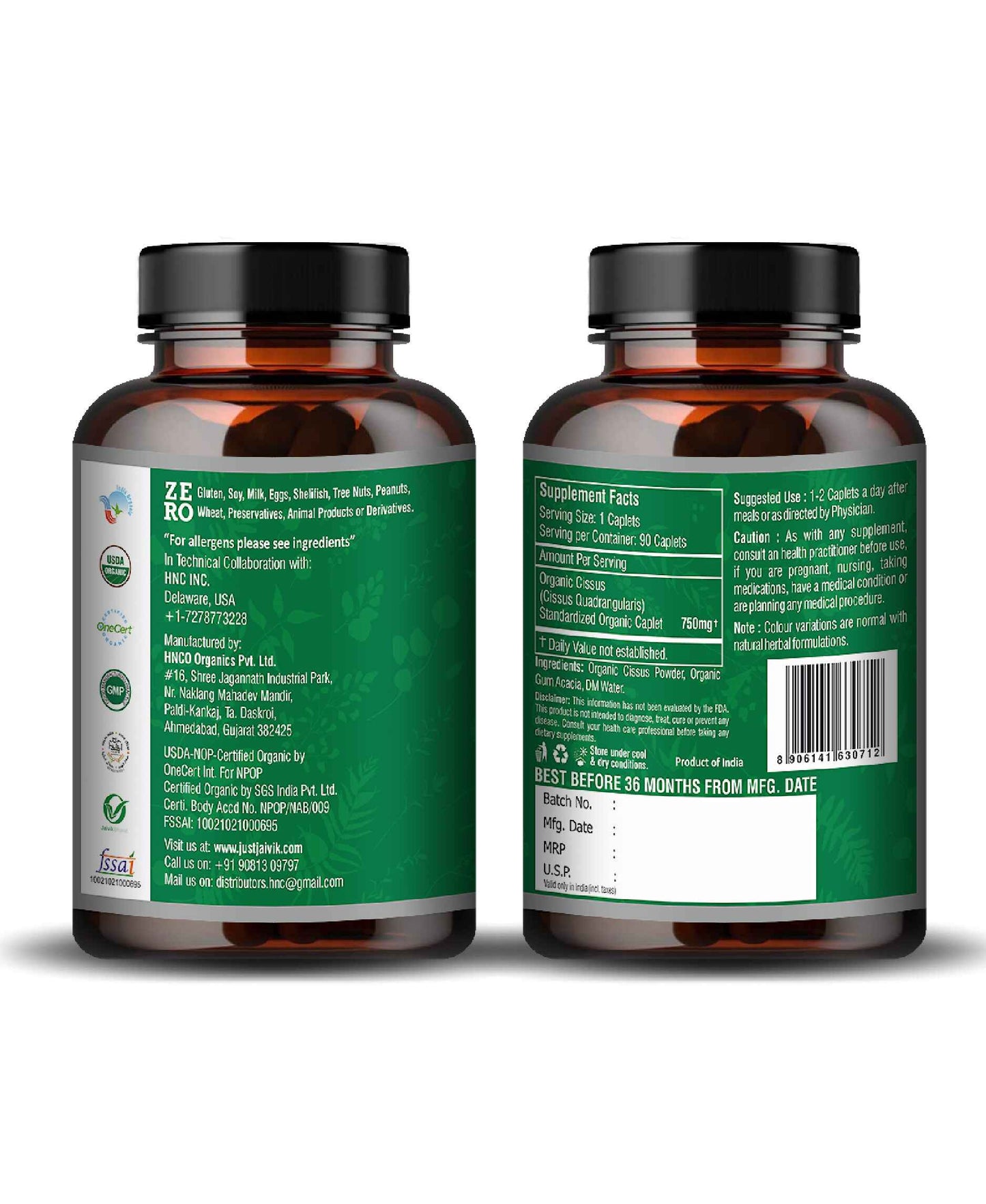 Just Jaivik Organic Cissus Caplet - 750mg, 90 count - HNW GLOBAL