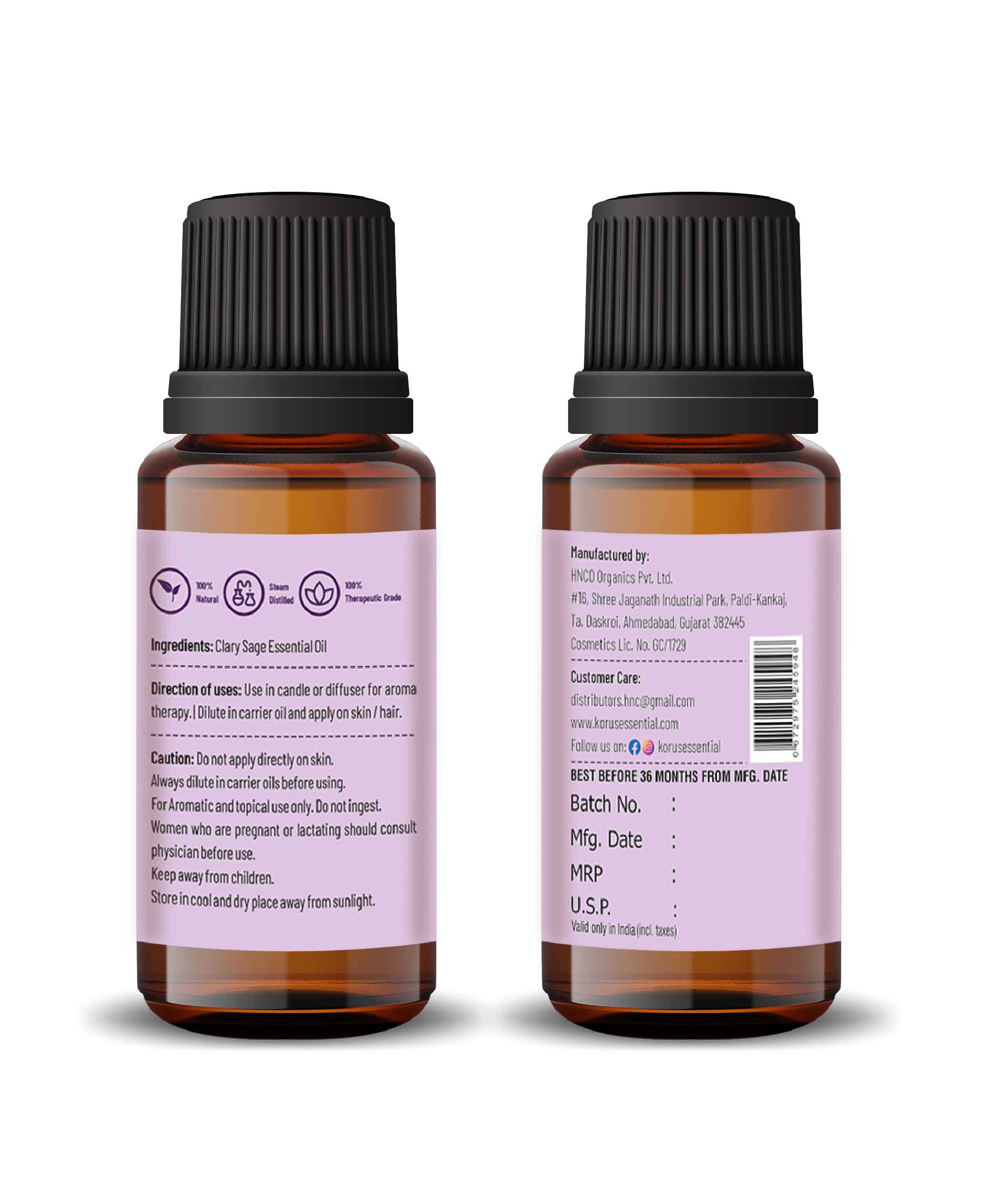 Korus Essential Clary Sage Essential Oil - 15ml - HNW GLOBAL
