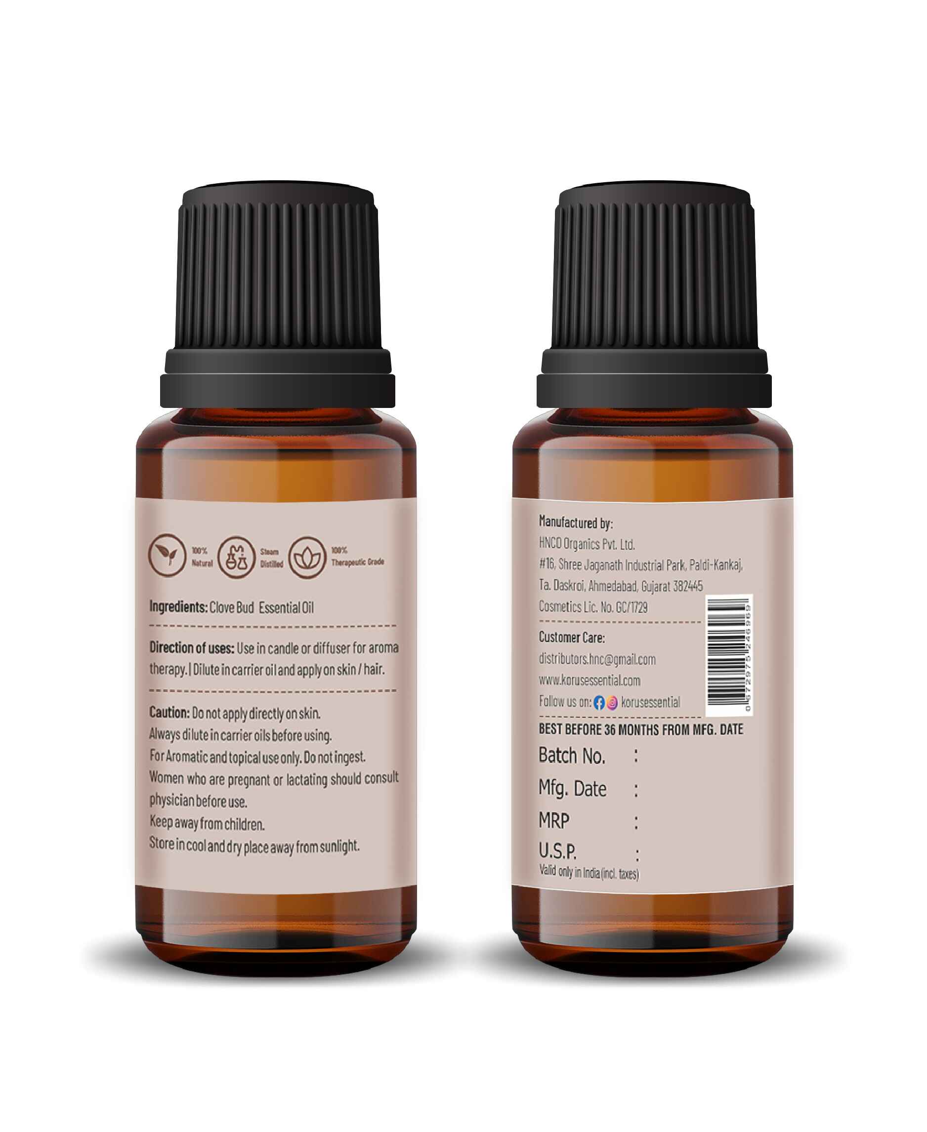 Korus Essential Clove Bud Essential Oil - 15ml - HNW GLOBAL