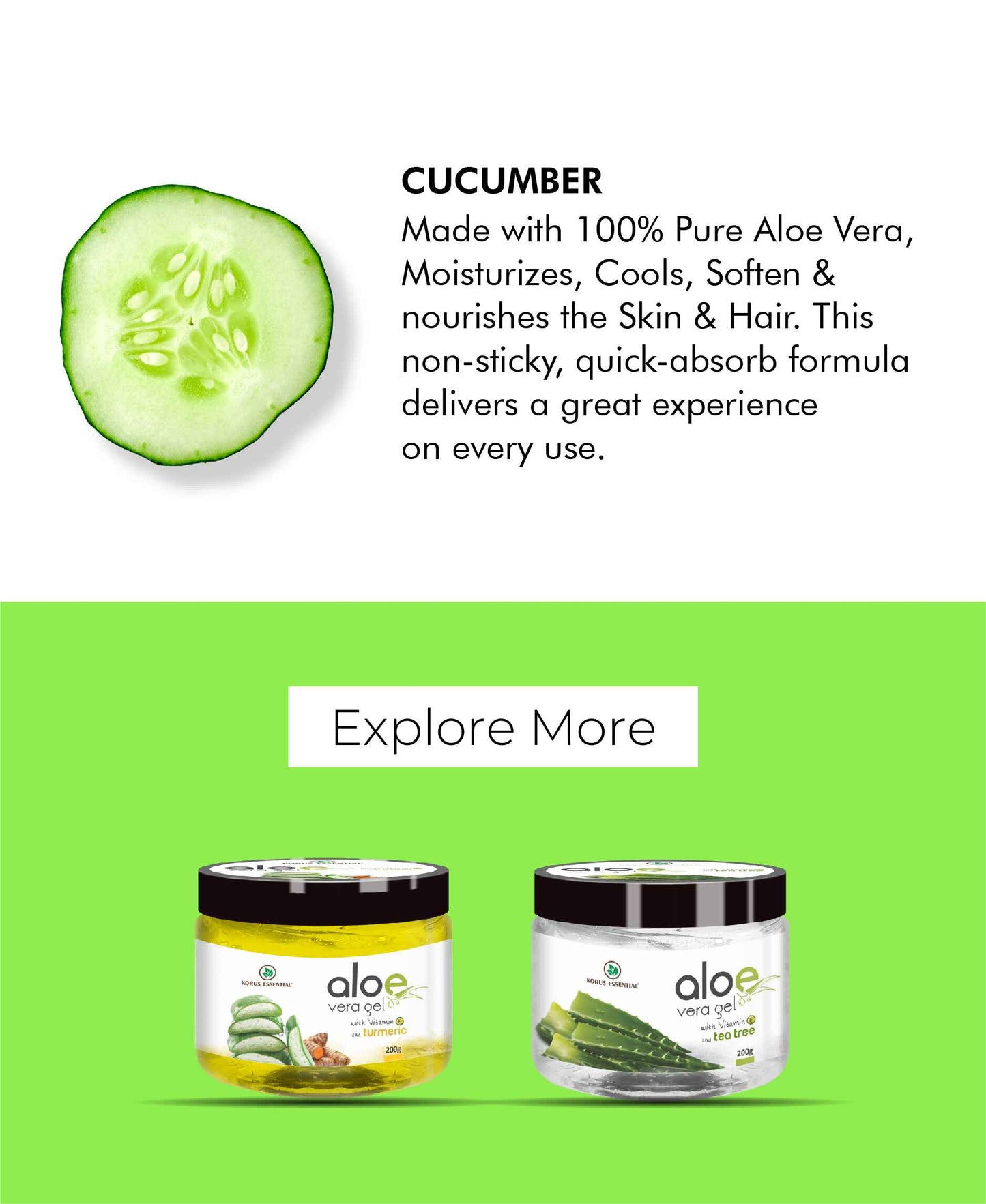 Korus Essential Aloe Vera Gel with Cucumber and Vitamin E - 200g Pack - HNW GLOBAL