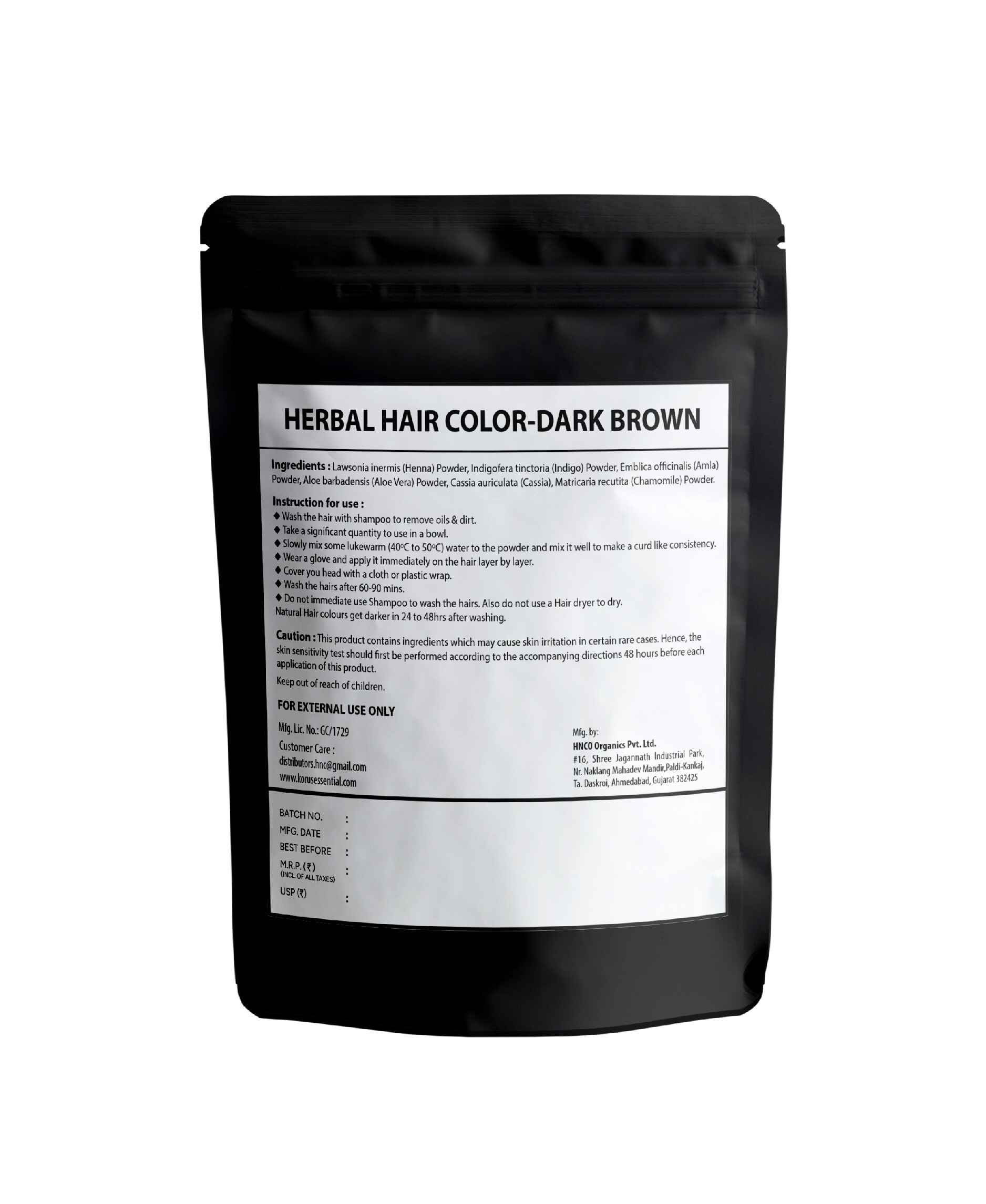 Korus Essential Herbal Hair Color (Dark Brown) - 100g | with Henna, Amla, Aritha, etc. - HNW GLOBAL