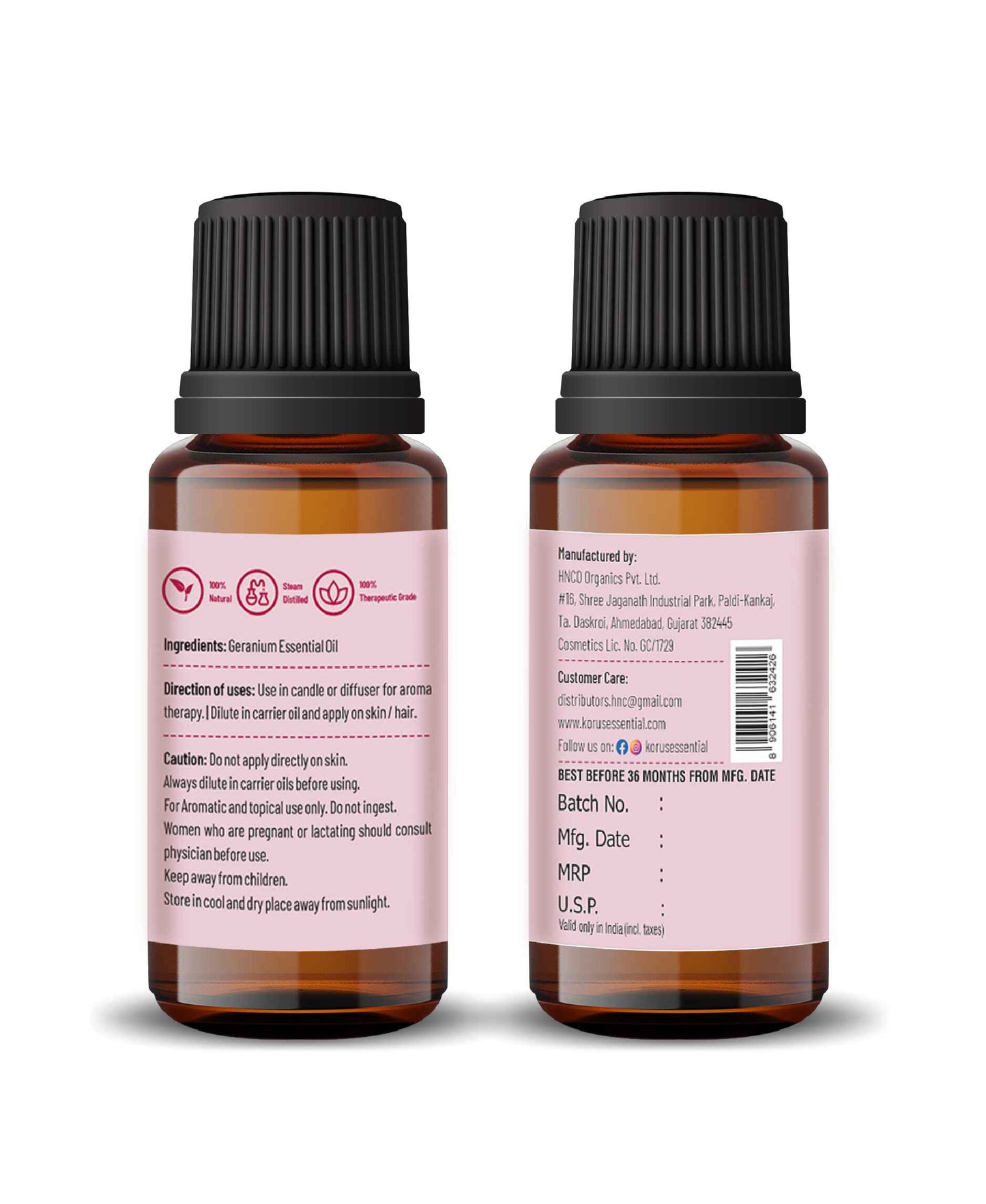 Korus Essential Geranium Essential Oil - 15ml - HNW GLOBAL