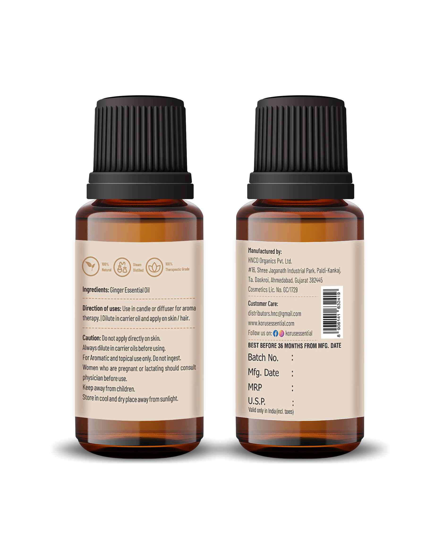Korus Essential Ginger Essential Oil - 15ml - HNW GLOBAL