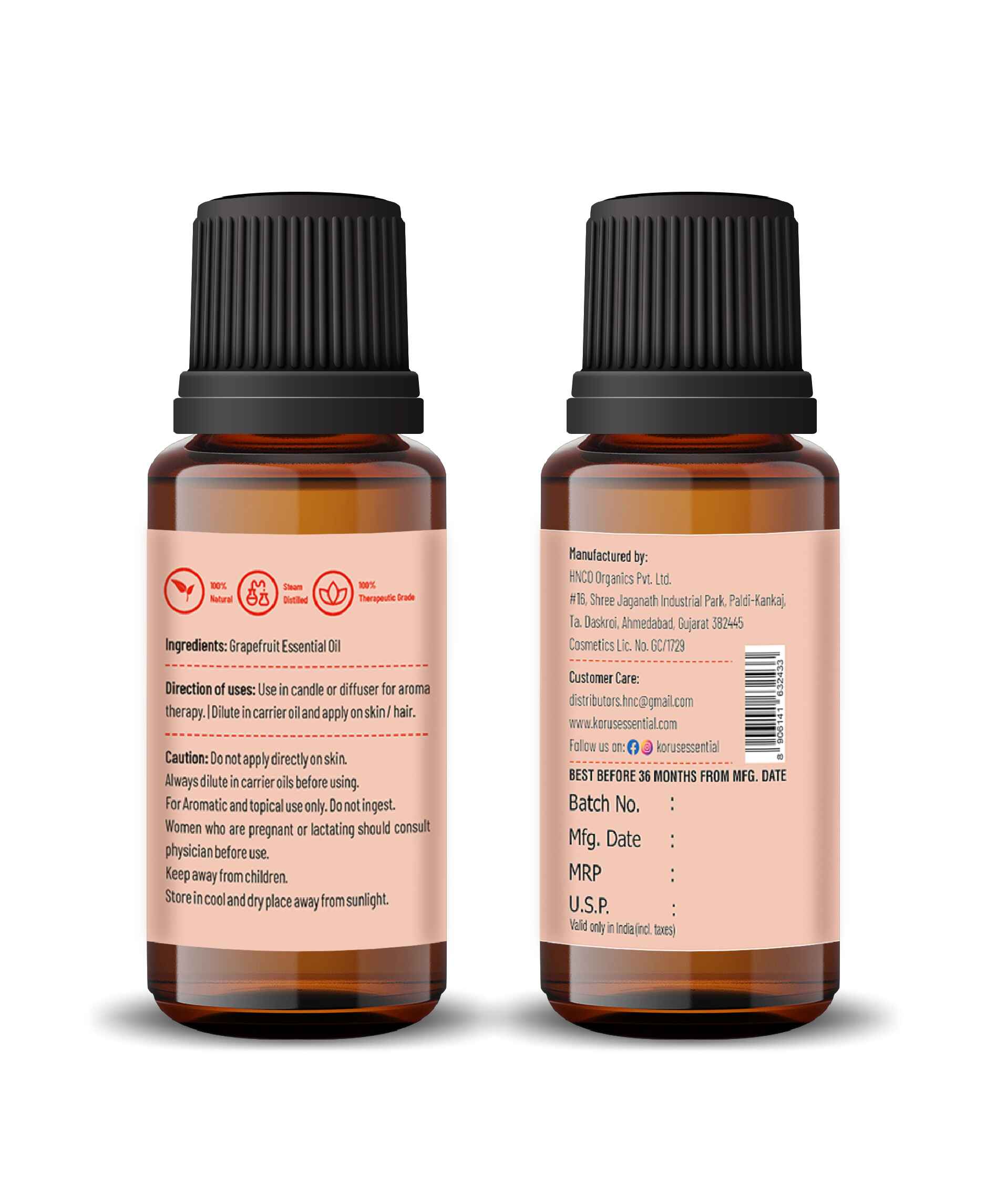 Korus Essential Grapefruit Essential oil - 15ml - HNW GLOBAL