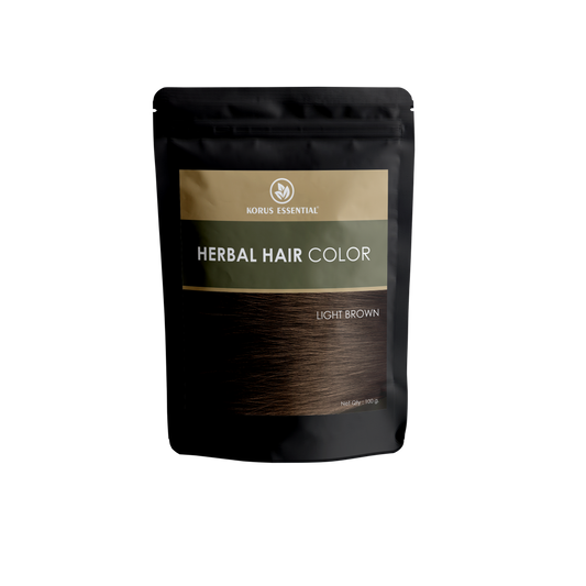 Korus Essential Herbal Hair Color (Light Brown) - 100g | with Henna, Amla, Aritha, etc.