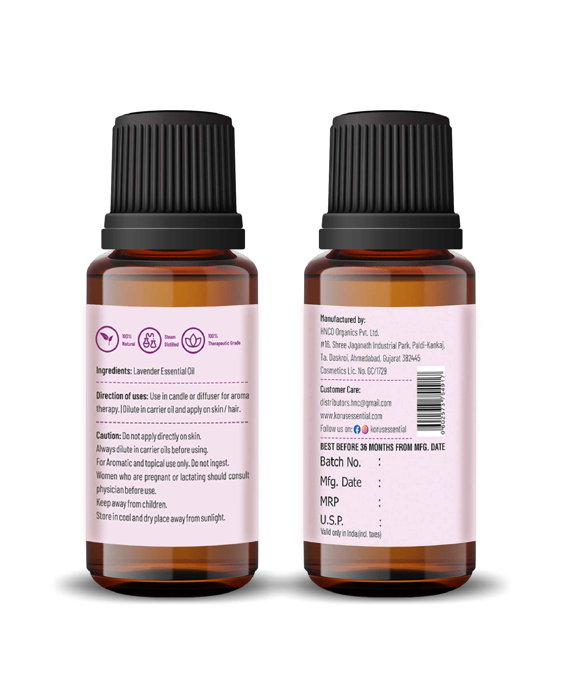 Korus Essential Lavender Essential Oil - 15ml - HNW GLOBAL