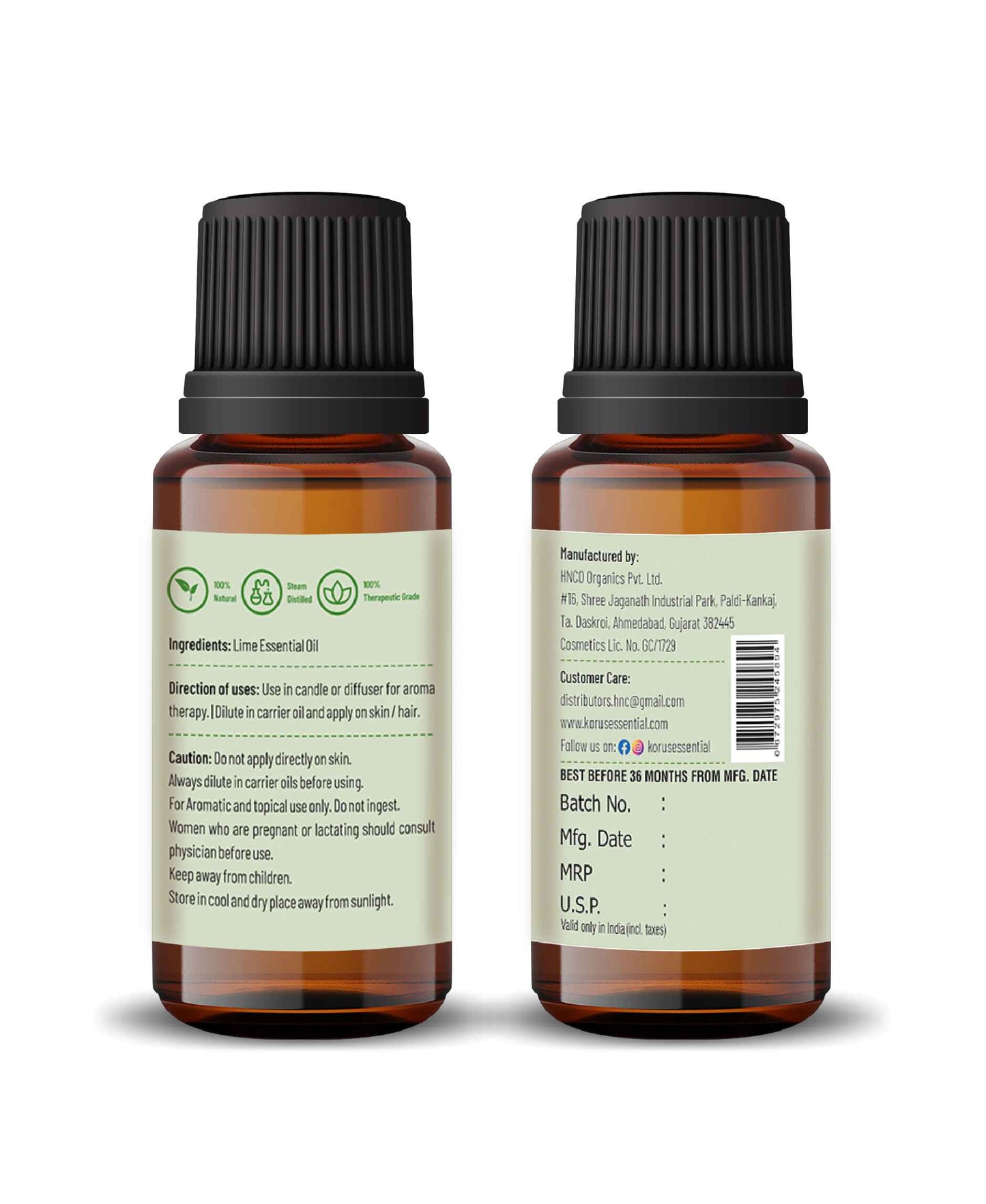 Korus Essential Lime Essential Oil - 15ml - HNW GLOBAL