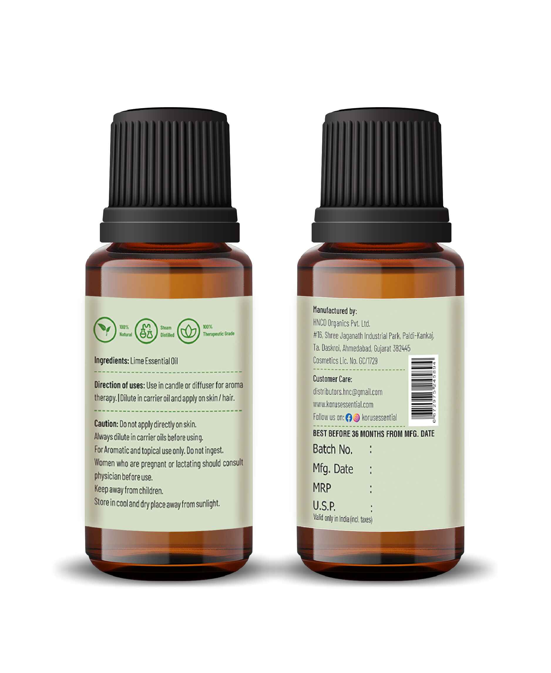 Korus Essential Lime Essential Oil - 15ml - HNW GLOBAL