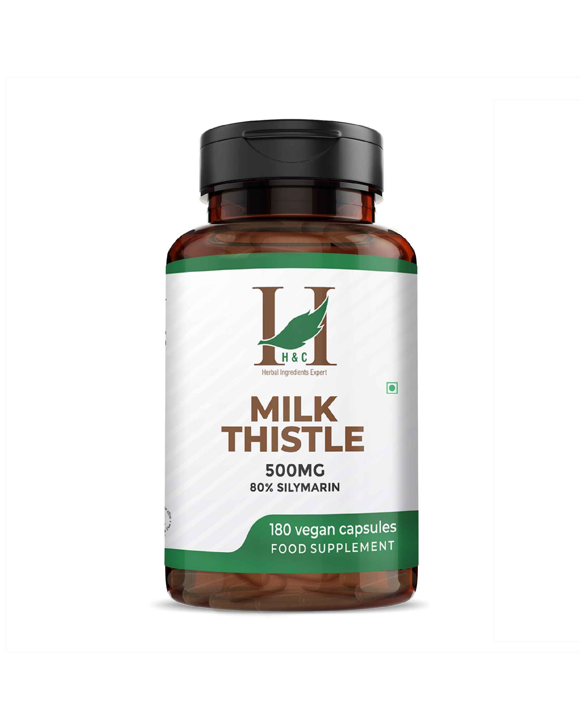 H&C Milk Thistle 500mg High Strength with 80% Silymarin (500mg per Capsule) | 180 Veg. Capsules - HNW GLOBAL