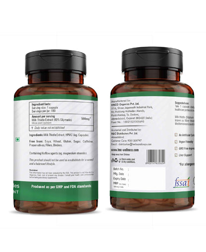 H&C Milk Thistle 500mg High Strength with 80% Silymarin (500mg per Capsule) | 180 Veg. Capsules - HNW GLOBAL