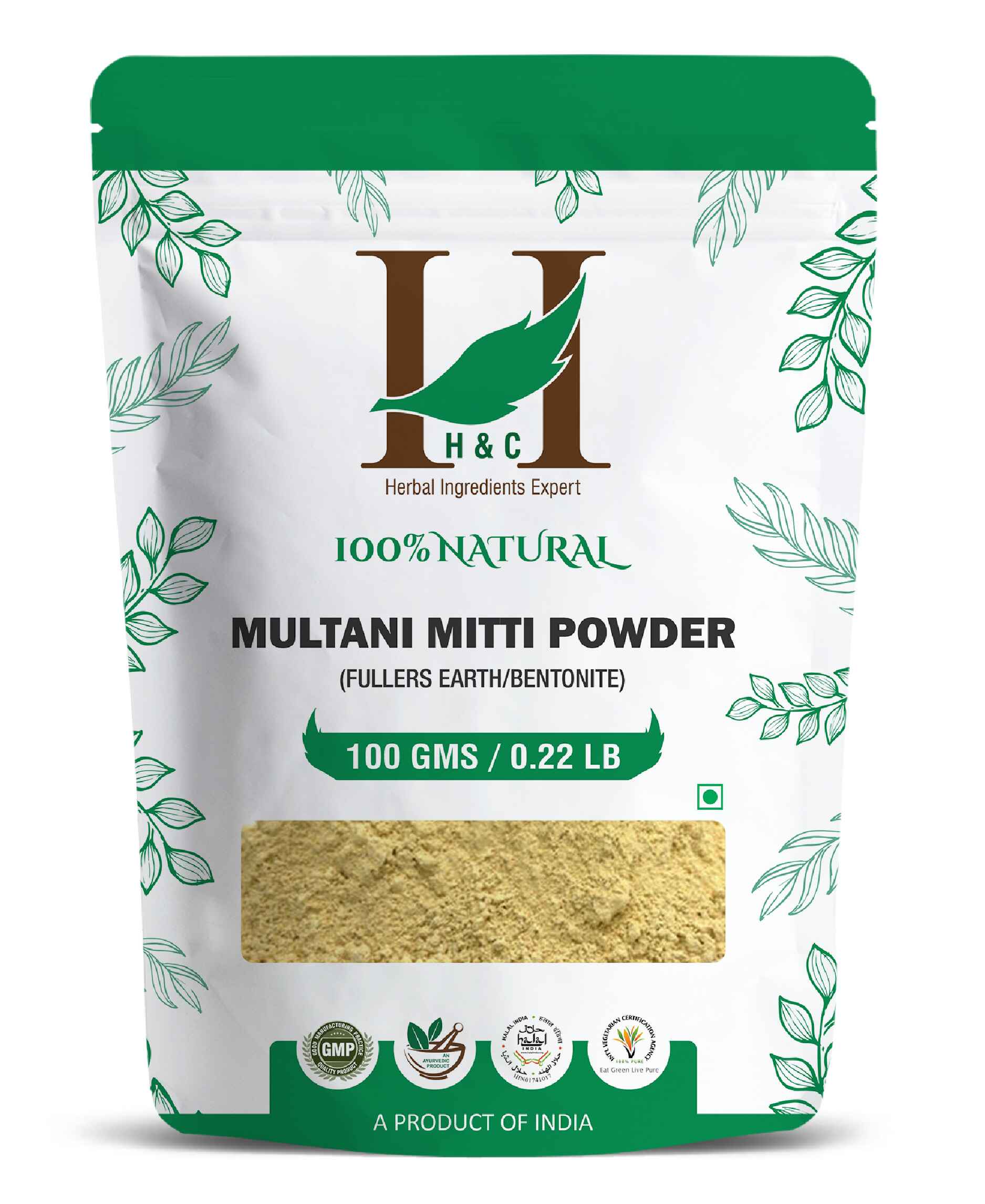 H&C Natural Multani Mitti / Fuller's Earth Powder - 100gm - HNW GLOBAL