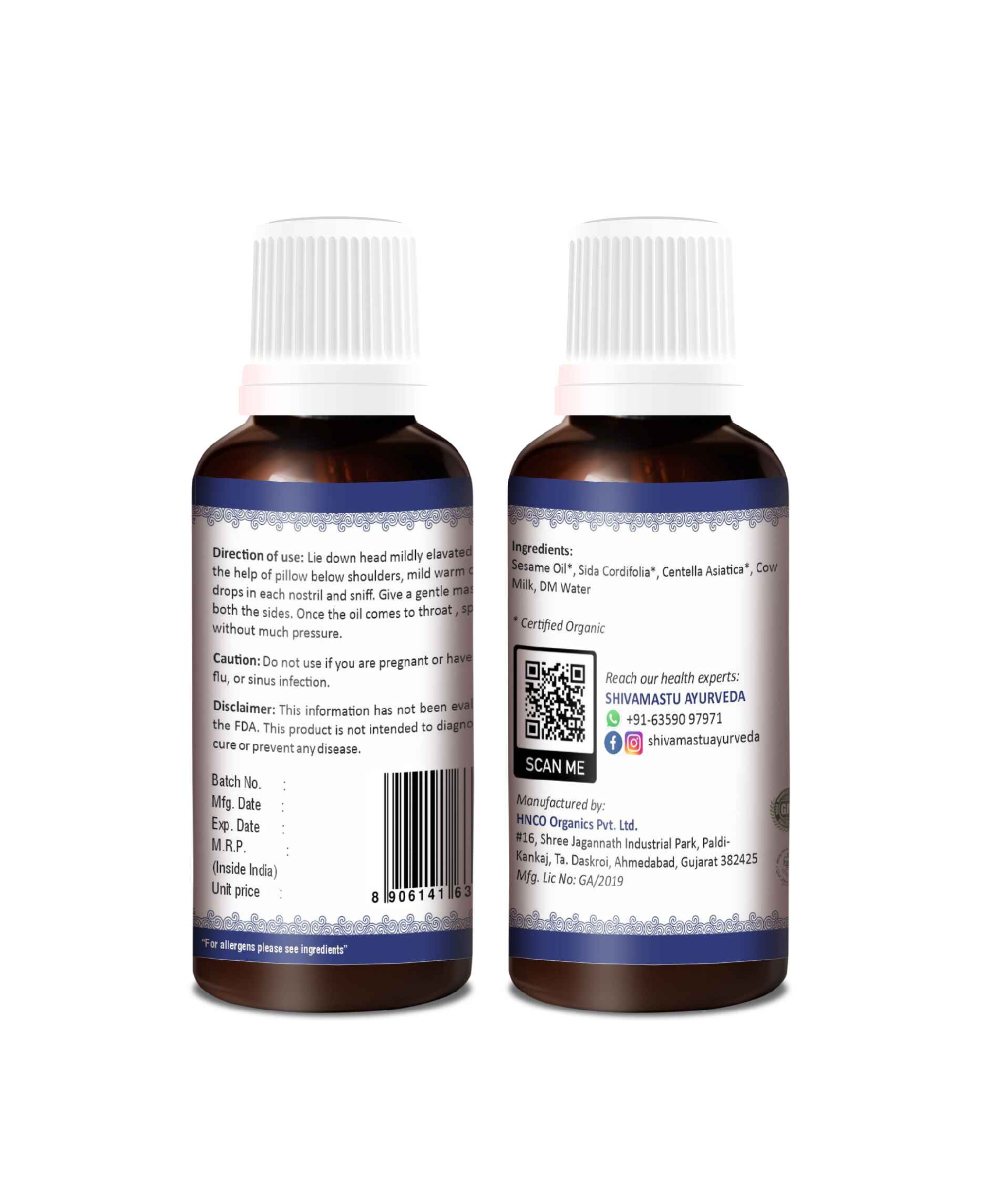 Shivamastu Organic Nasya Oil 30ml - 1 fl oz By Shivamastu - HNW GLOBAL