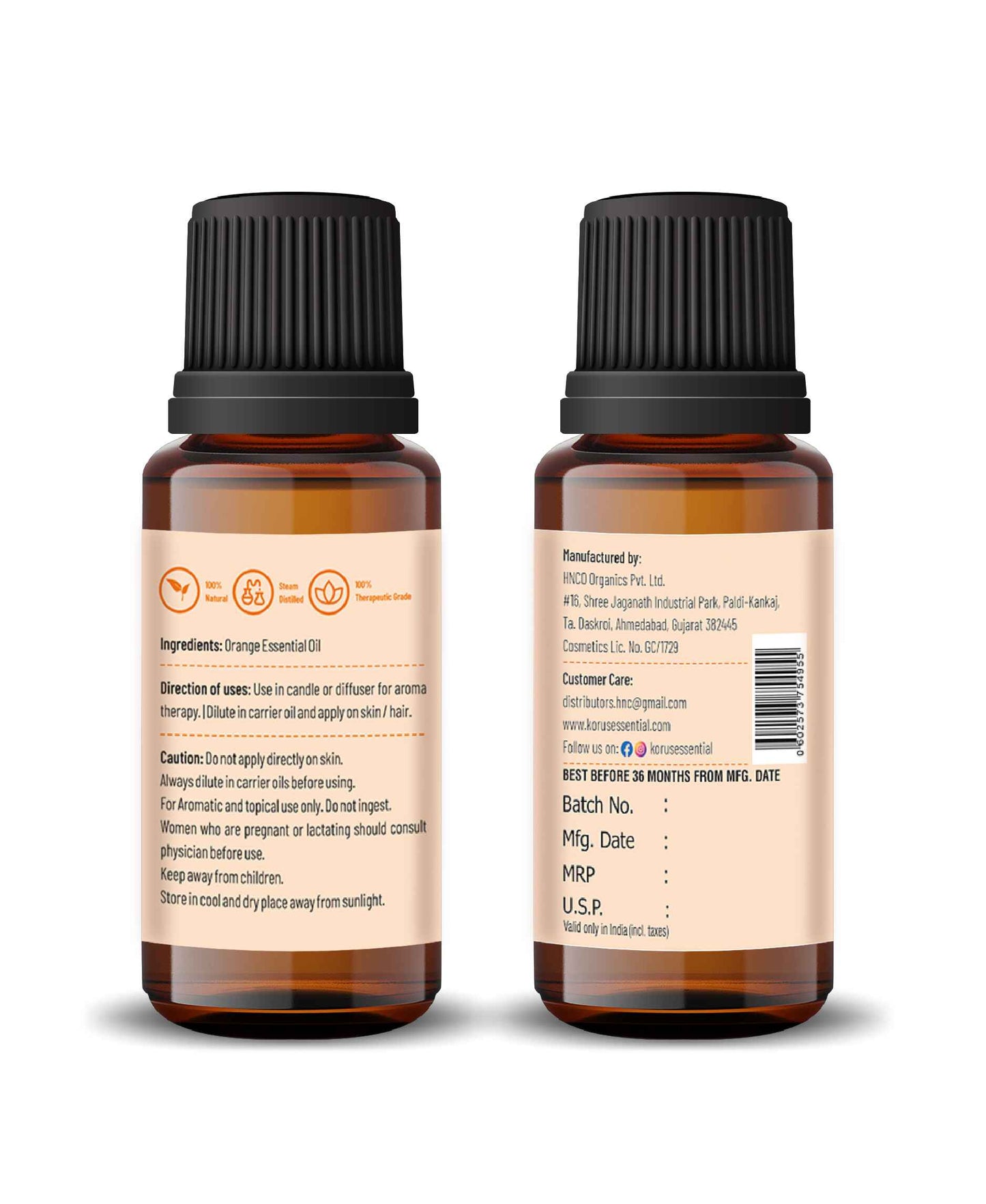 Korus Essential Orange Essential Oil - 15ml - HNW GLOBAL