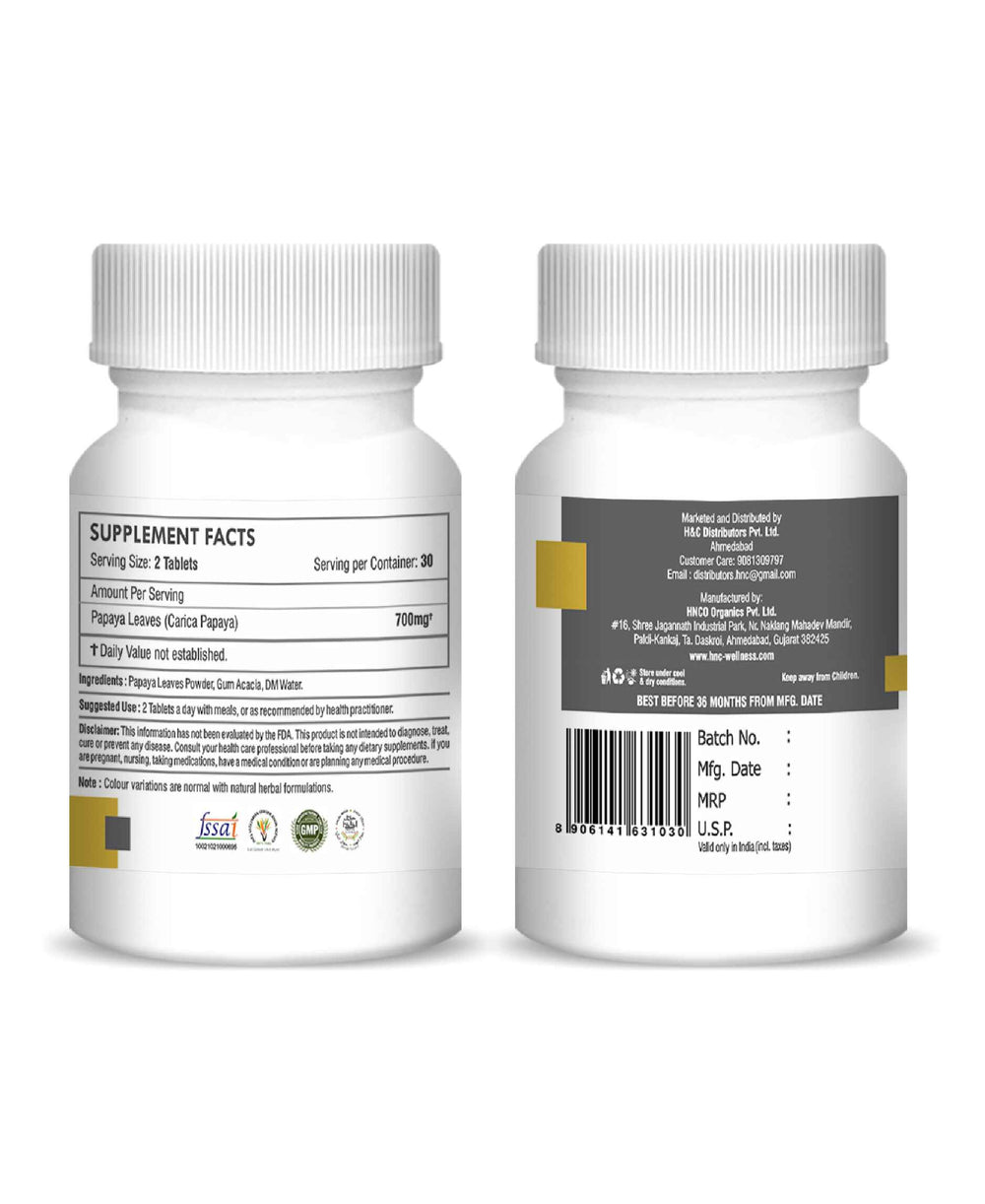 H&C Papaya Leaves Tablet - 350mg , 60 Count - HNW GLOBAL