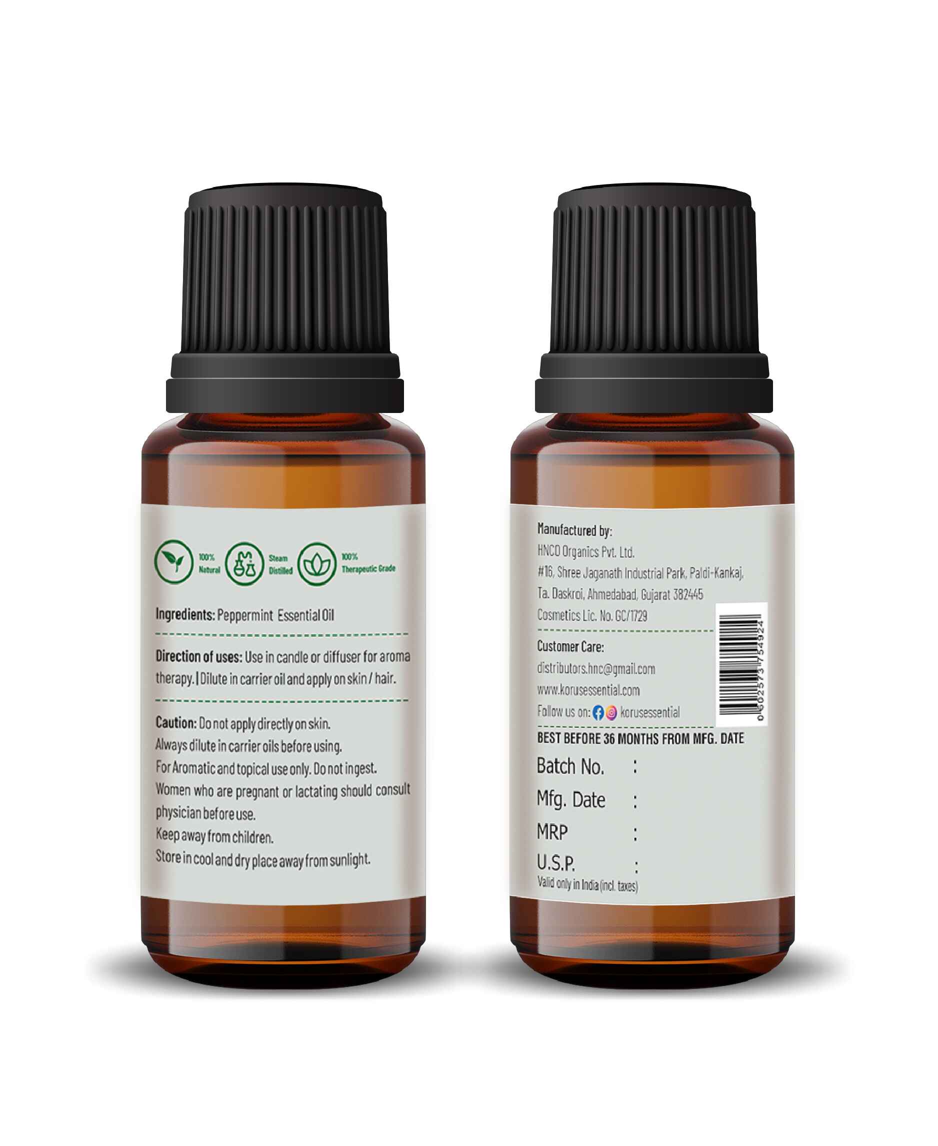 Korus Essential Peppermint Essential Oil - 15ml - HNW GLOBAL