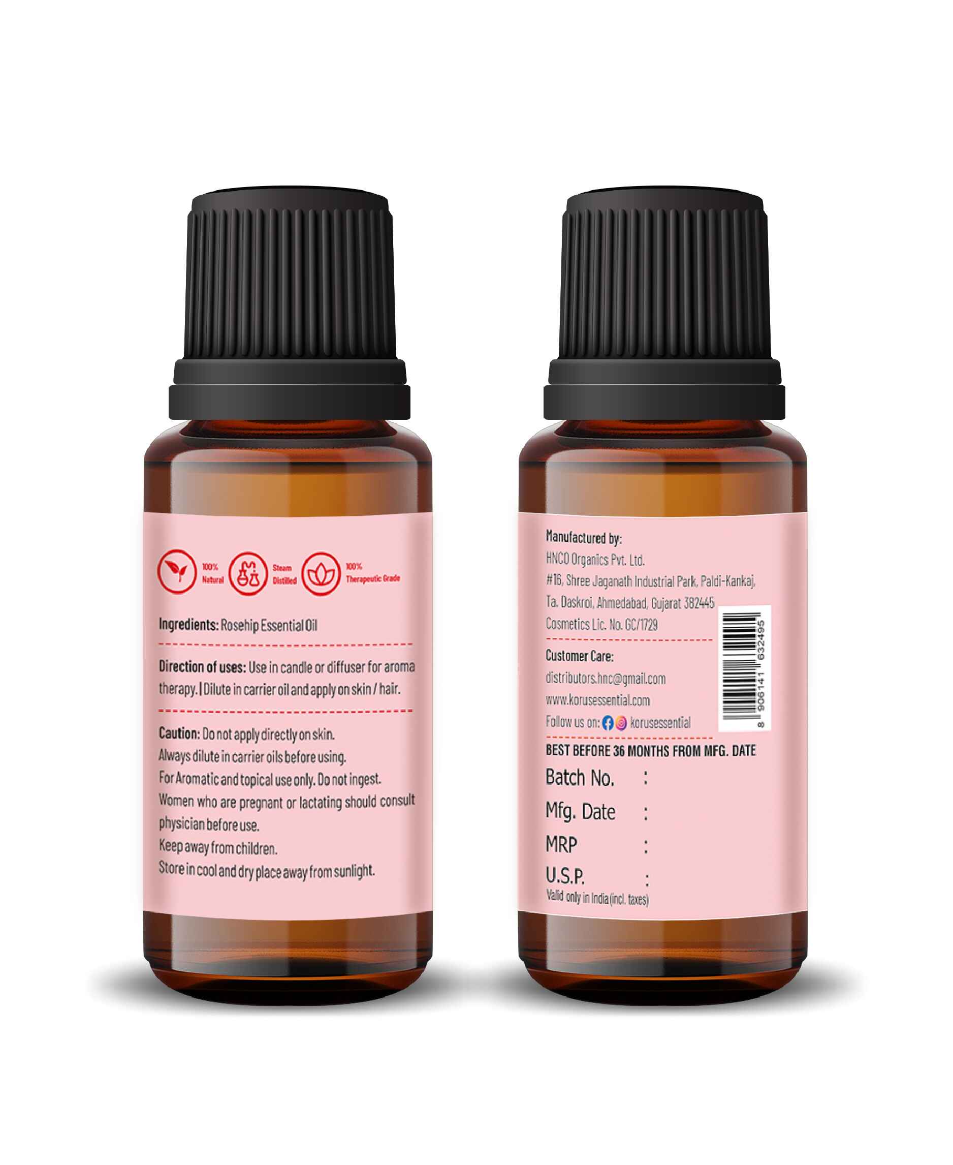 Korus Essential Rosehip Essential Oil - 15ml - HNW GLOBAL