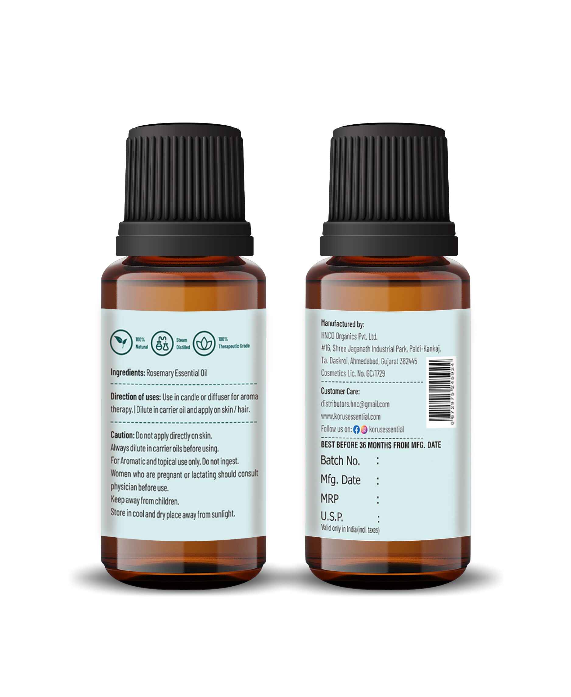 Korus Essential Rosemary Essential Oil - 15ml - HNW GLOBAL