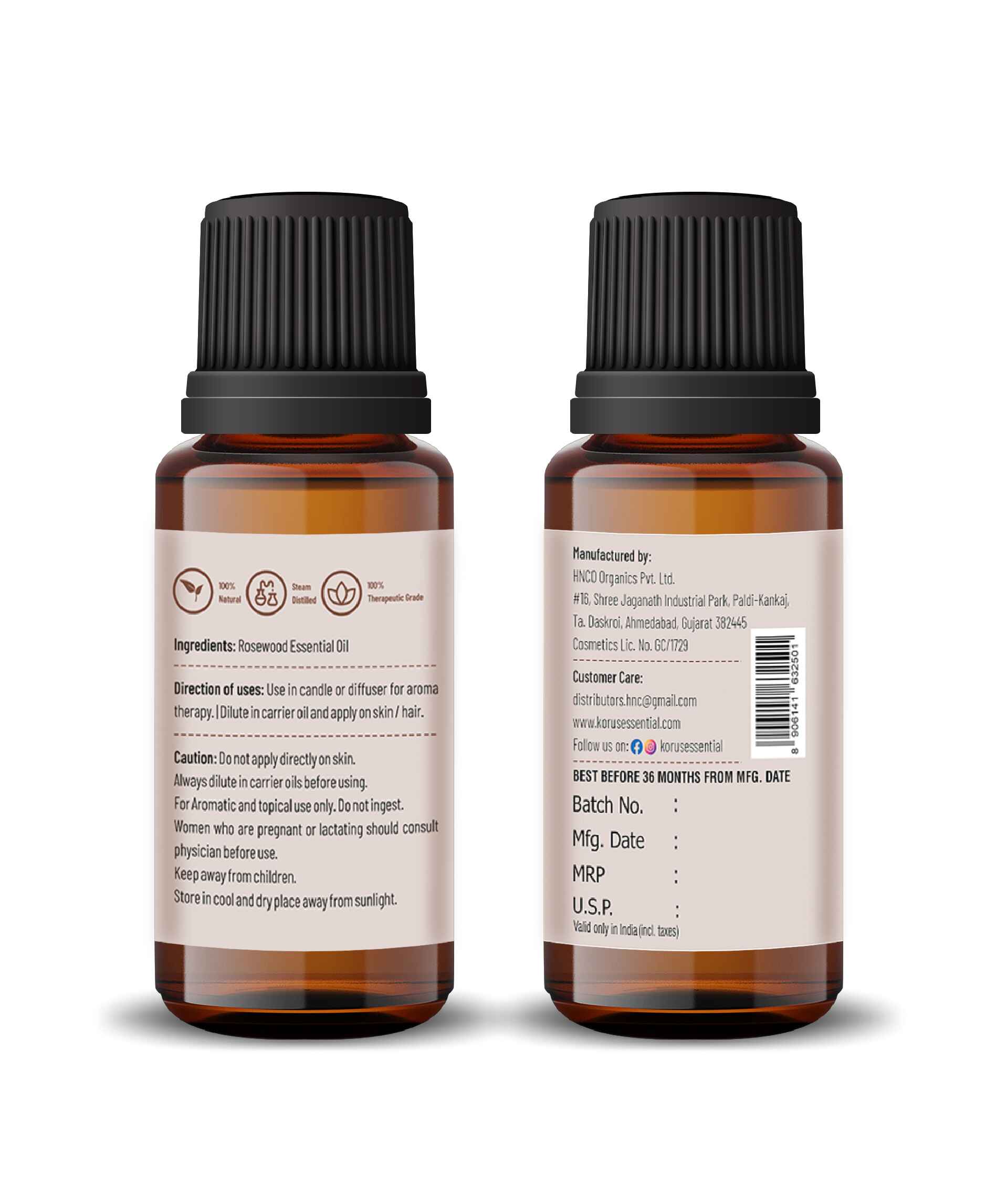 Korus Essential Rosewood Essential Oil - 15ml - HNW GLOBAL