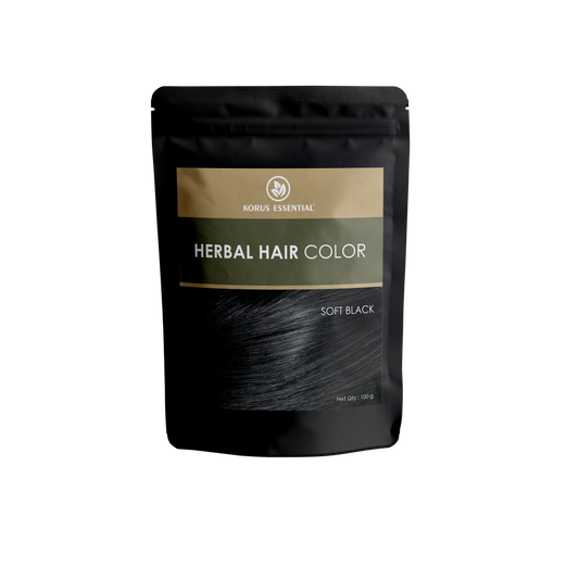 Korus Essential Herbal Hair Color (Soft Black) - 100g | with Henna, Amla, Aritha, etc.