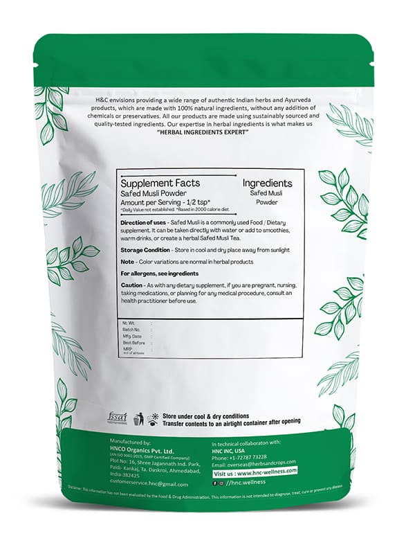 H&C Natural Safed Musli Powder 100gm - Strength & Stamina