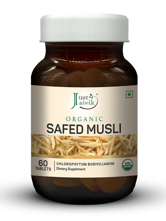 Just Jaivik Organic Safed Musli Tablets - 600mg, 60 Tablets