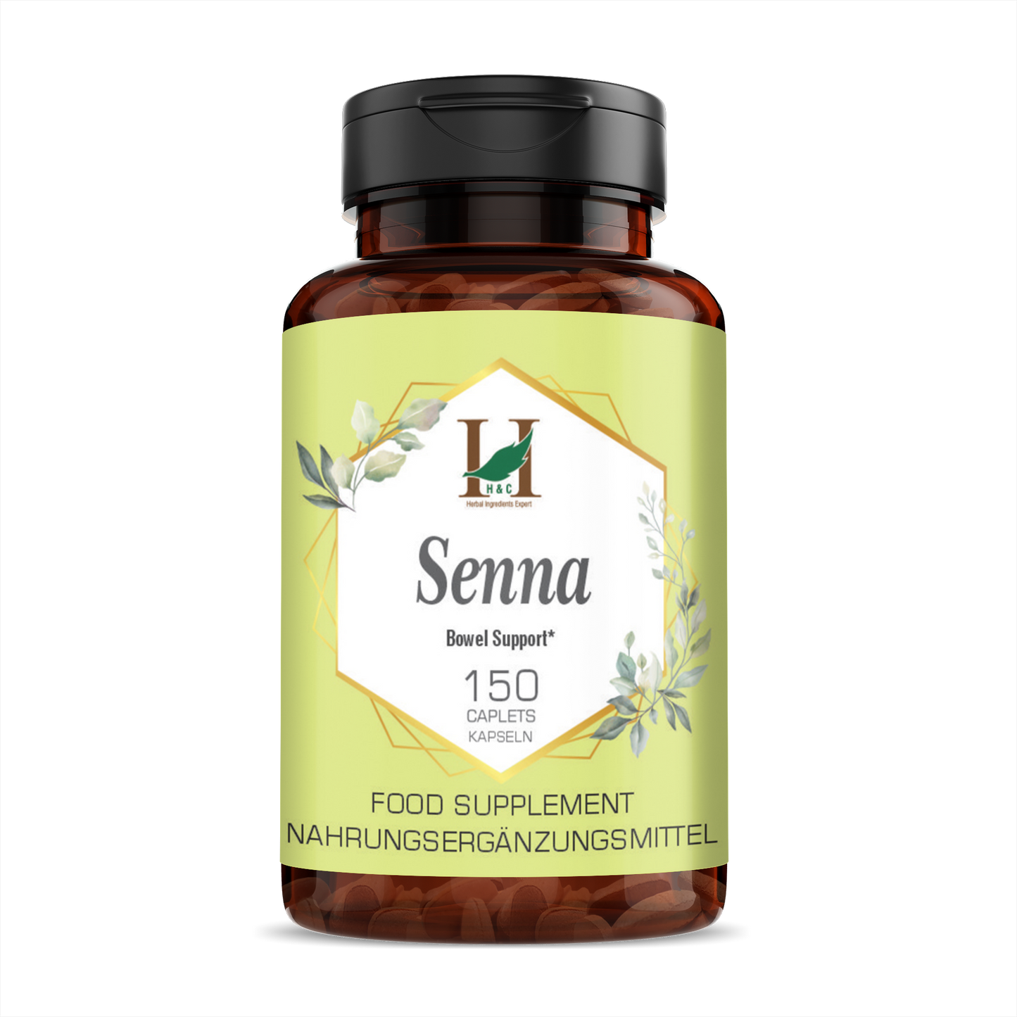 H&C Senna Leaves Caplets 750mg - Natural Laxative Supplement for Digestive Health - 150 Count