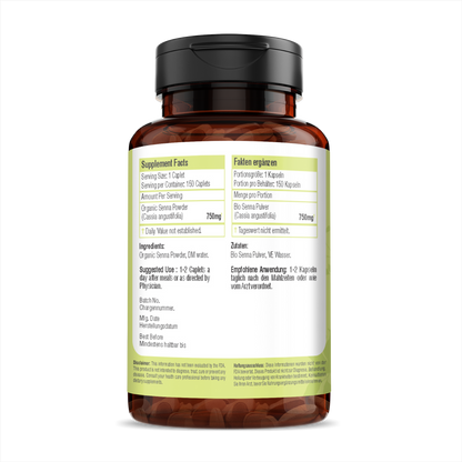 H&C Senna Leaves Caplets 750mg - Natural Laxative Supplement for Digestive Health - 150 Count