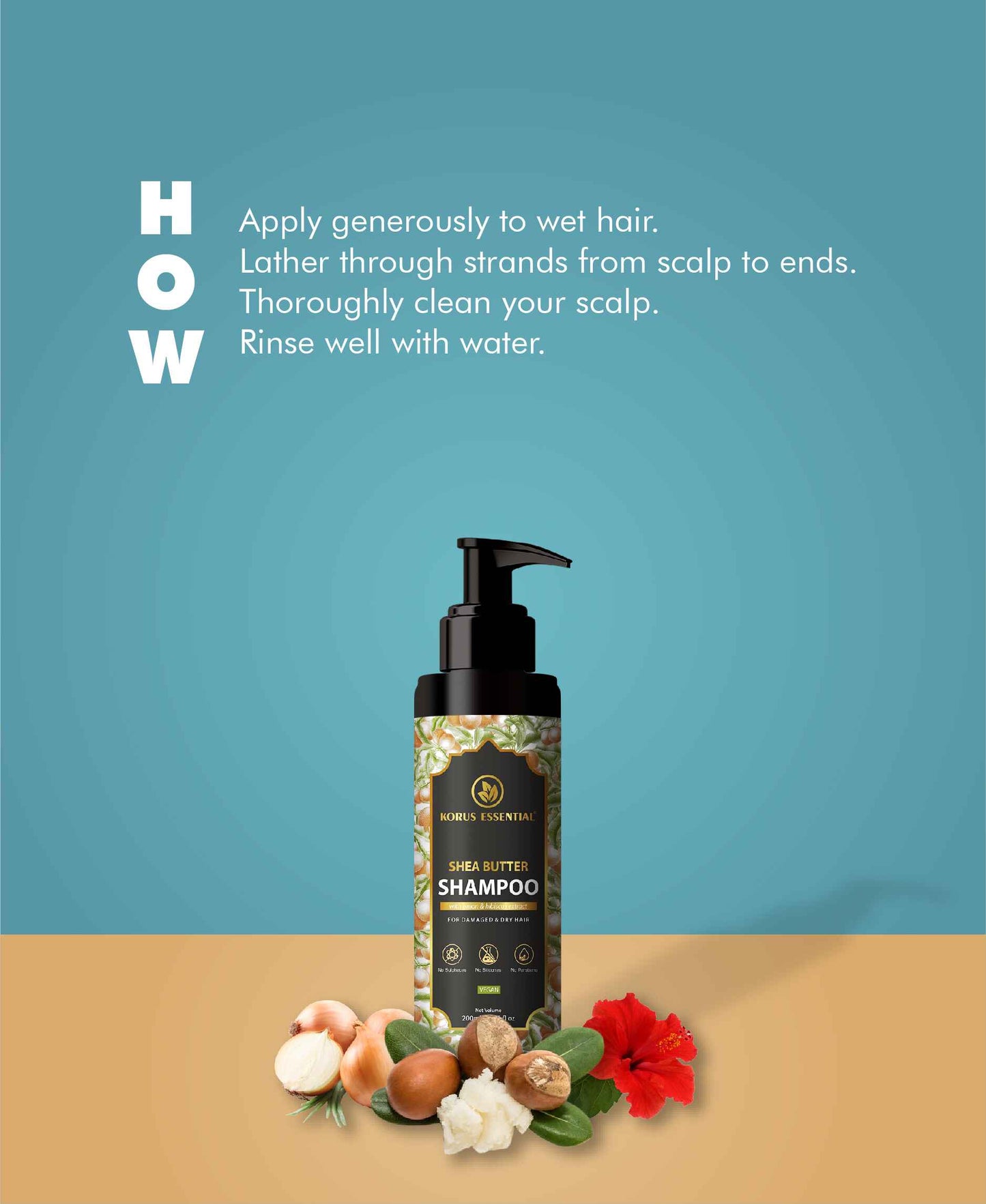 Korus Essential Shea Butter Shampoo with Onion & Hibiscus Extract for Damaged and Dry Hair - HNW GLOBAL