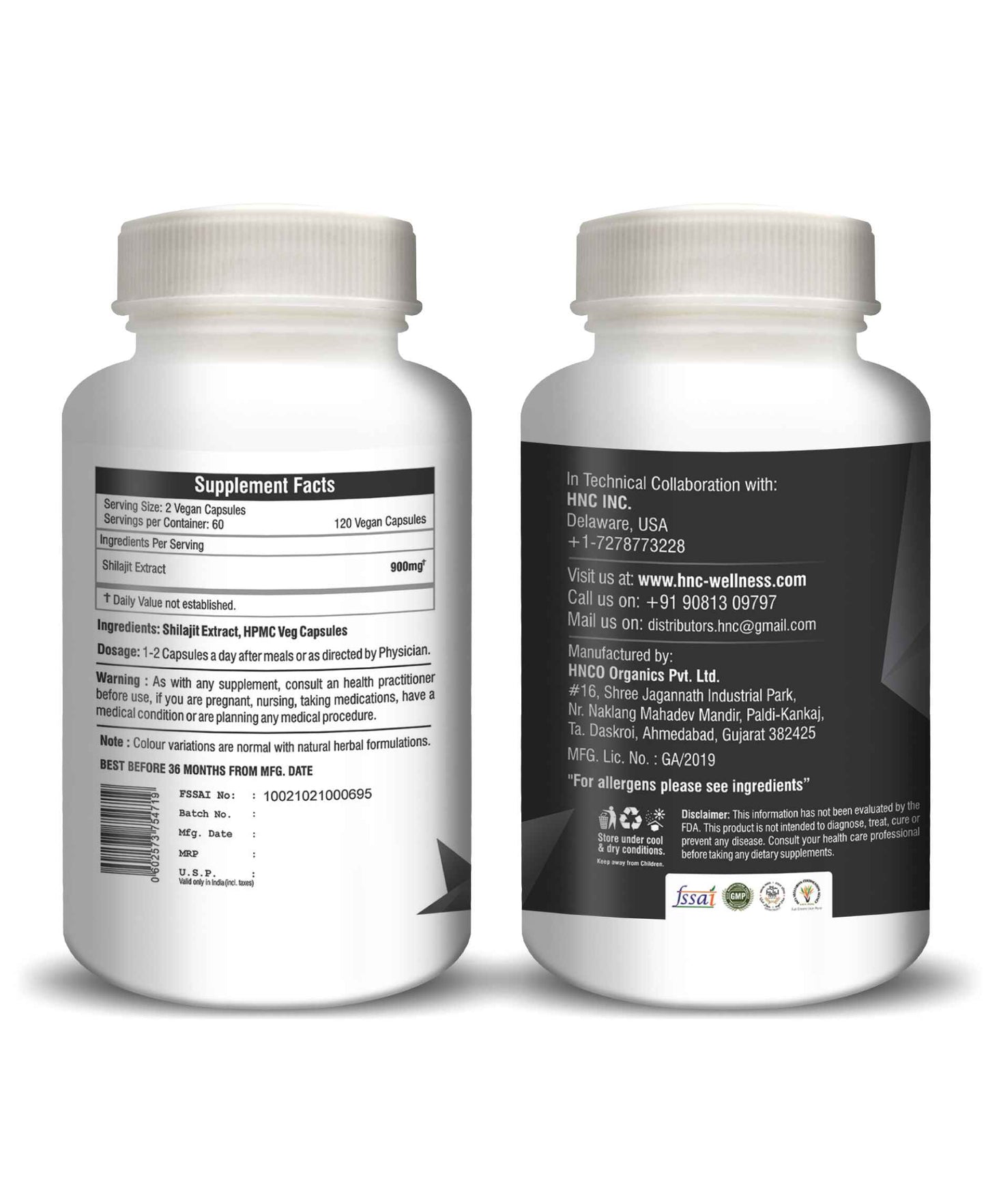 H&C Shilajit Extract Veg. Capsules - 450mg, 60 Counts | for Stamina, Powder and Overall Wellness - HNW GLOBAL
