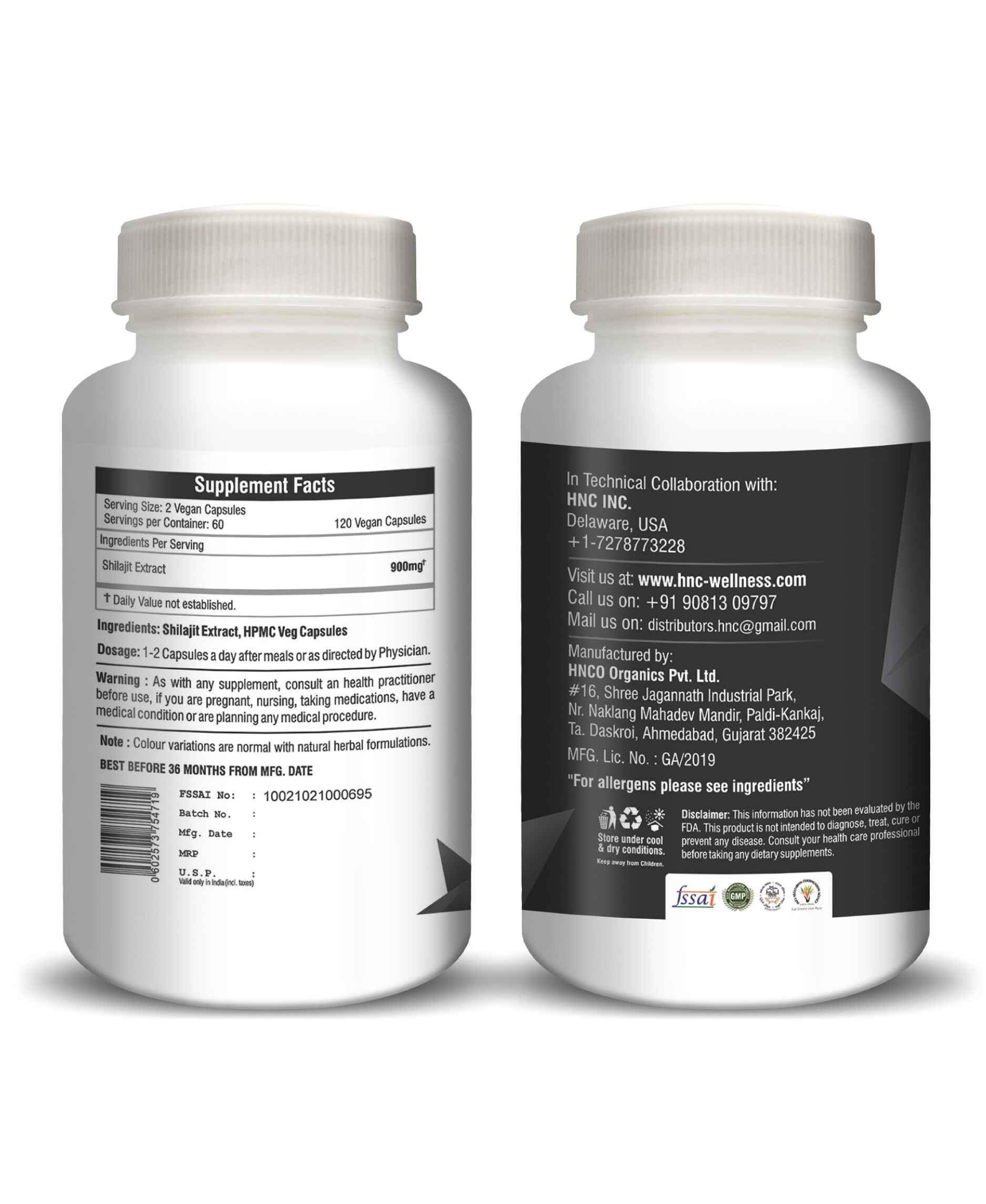 H&C Shilajit Extract Veg. Capsules - 450mg, 60 Counts | for Stamina, Powder and Overall Wellness - HNW GLOBAL