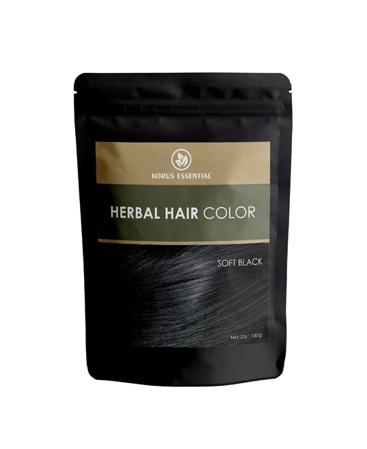 Korus Essential Herbal Hair Color (Soft Black) - 100g | with Henna, Amla, Aritha, etc.