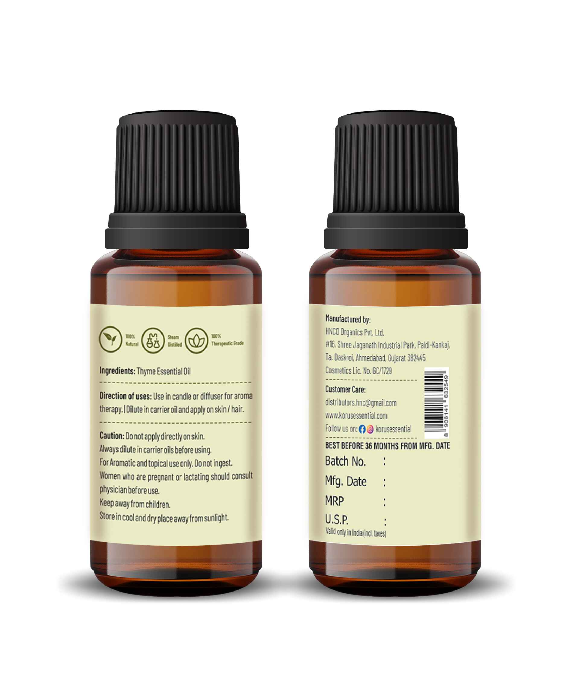 Korus Essential Thyme Essential Oil - 15ml - HNW GLOBAL