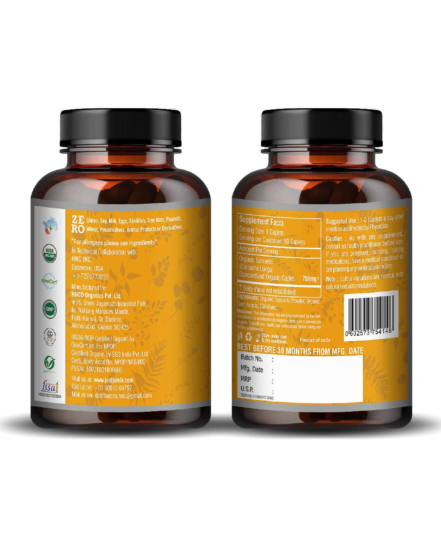 Just Jaivik Organic Turmeric Caplet - 750mg, 90 count