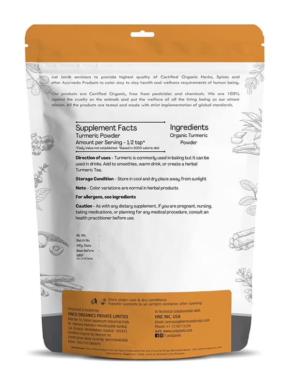 Just Jaivik Organic Turmeric Powder - 100gm