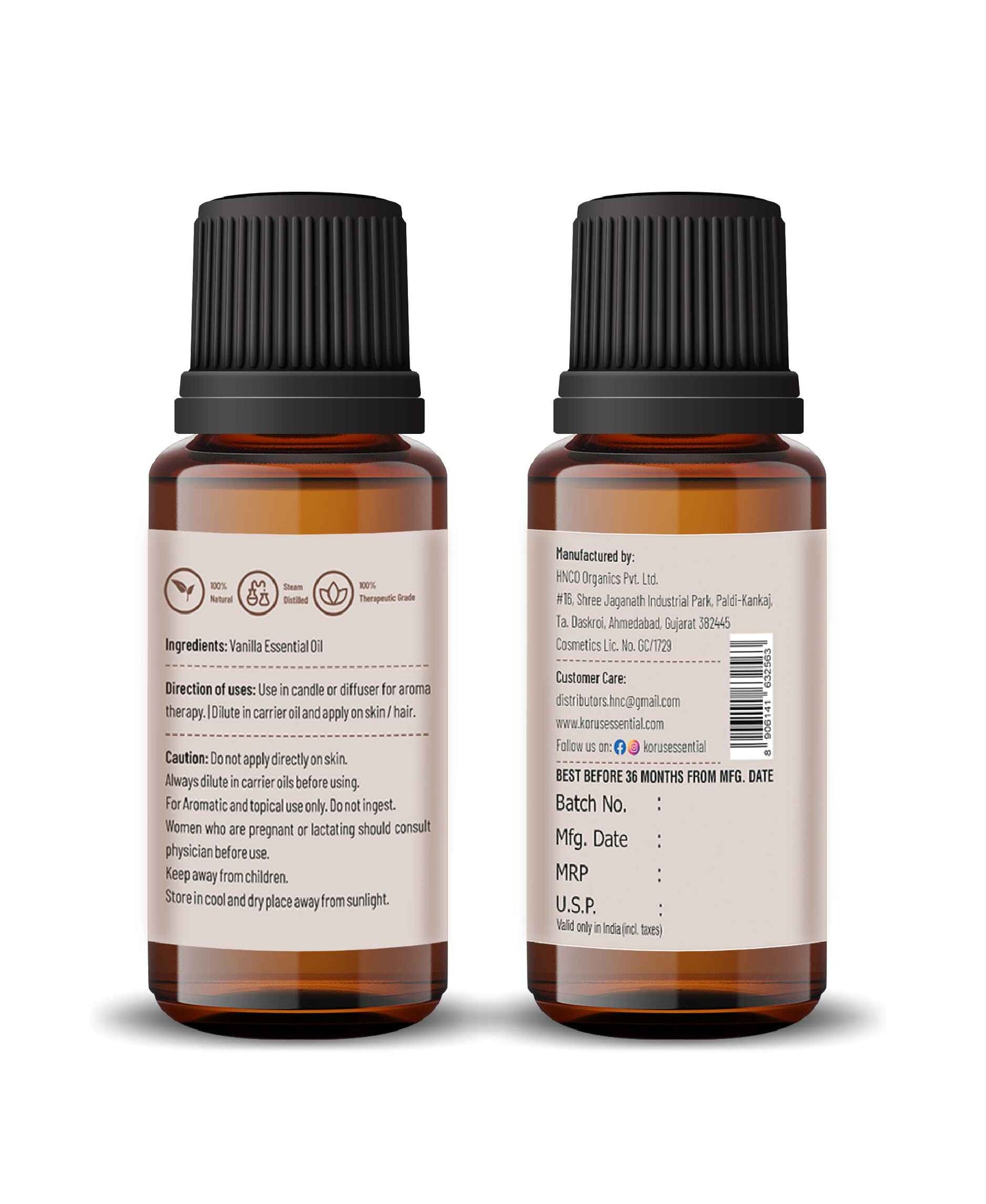 Korus Essential Vanilla Essential Oil - 15ml - HNW GLOBAL