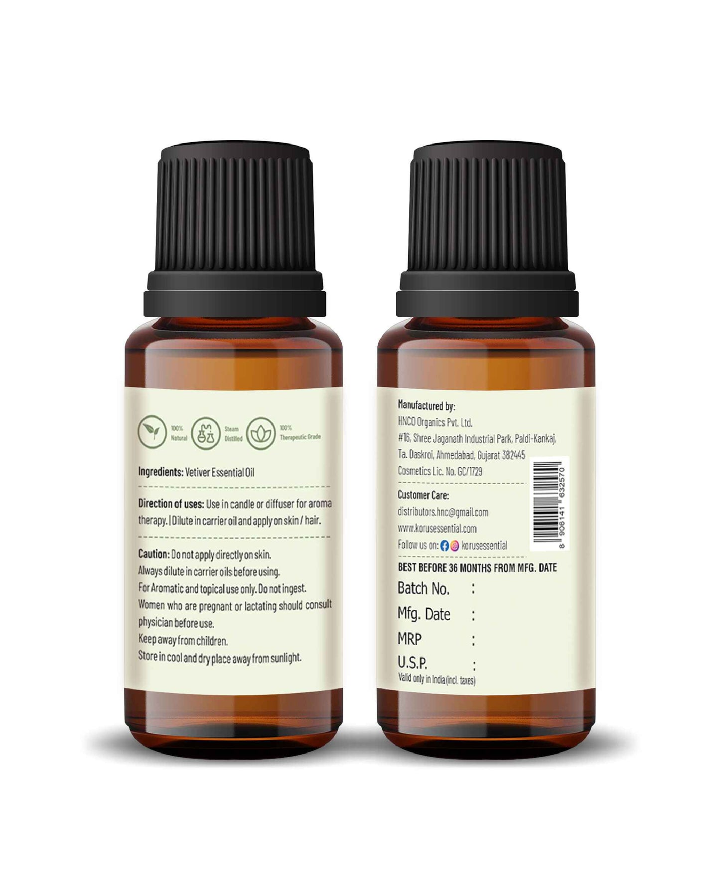 Korus Essential Vetiver Essential Oil - 15ml - HNW GLOBAL
