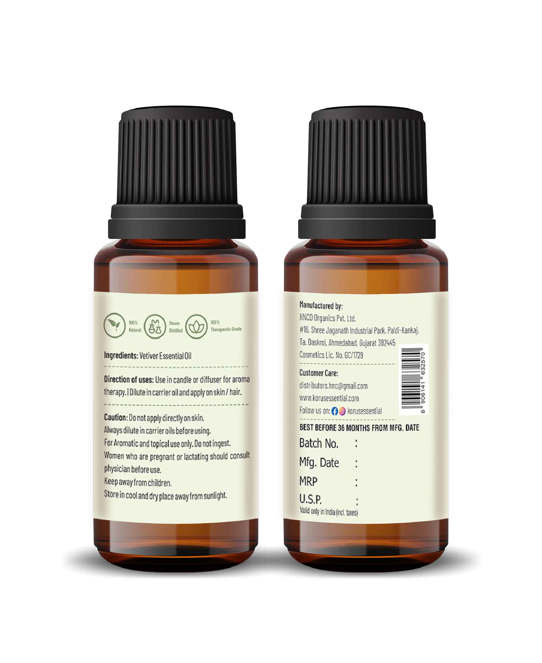 Korus Essential Vetiver Essential Oil - 15ml - HNW GLOBAL