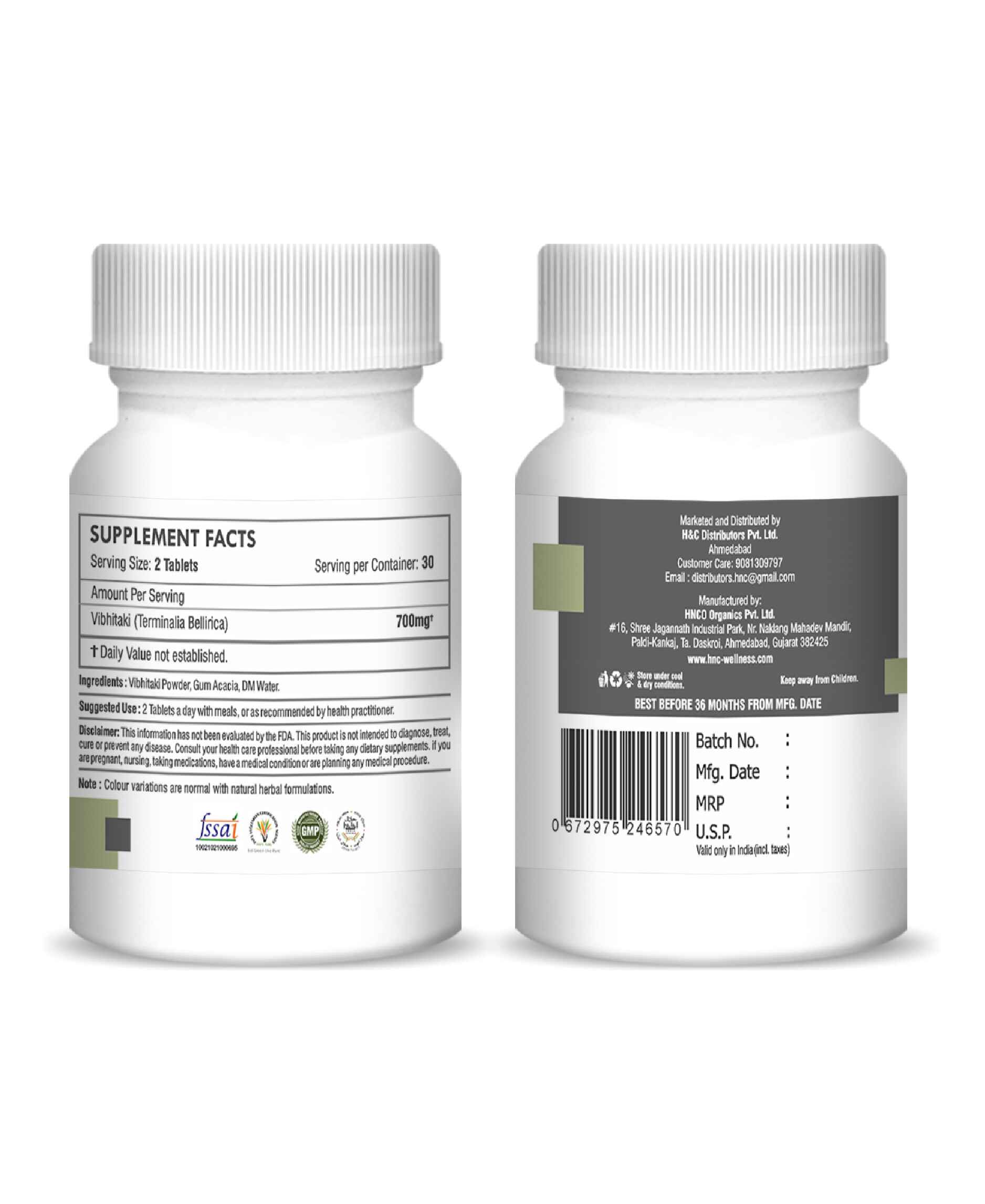 Vibhitaki Tablet - 350mg , 60 Count - HNW GLOBAL