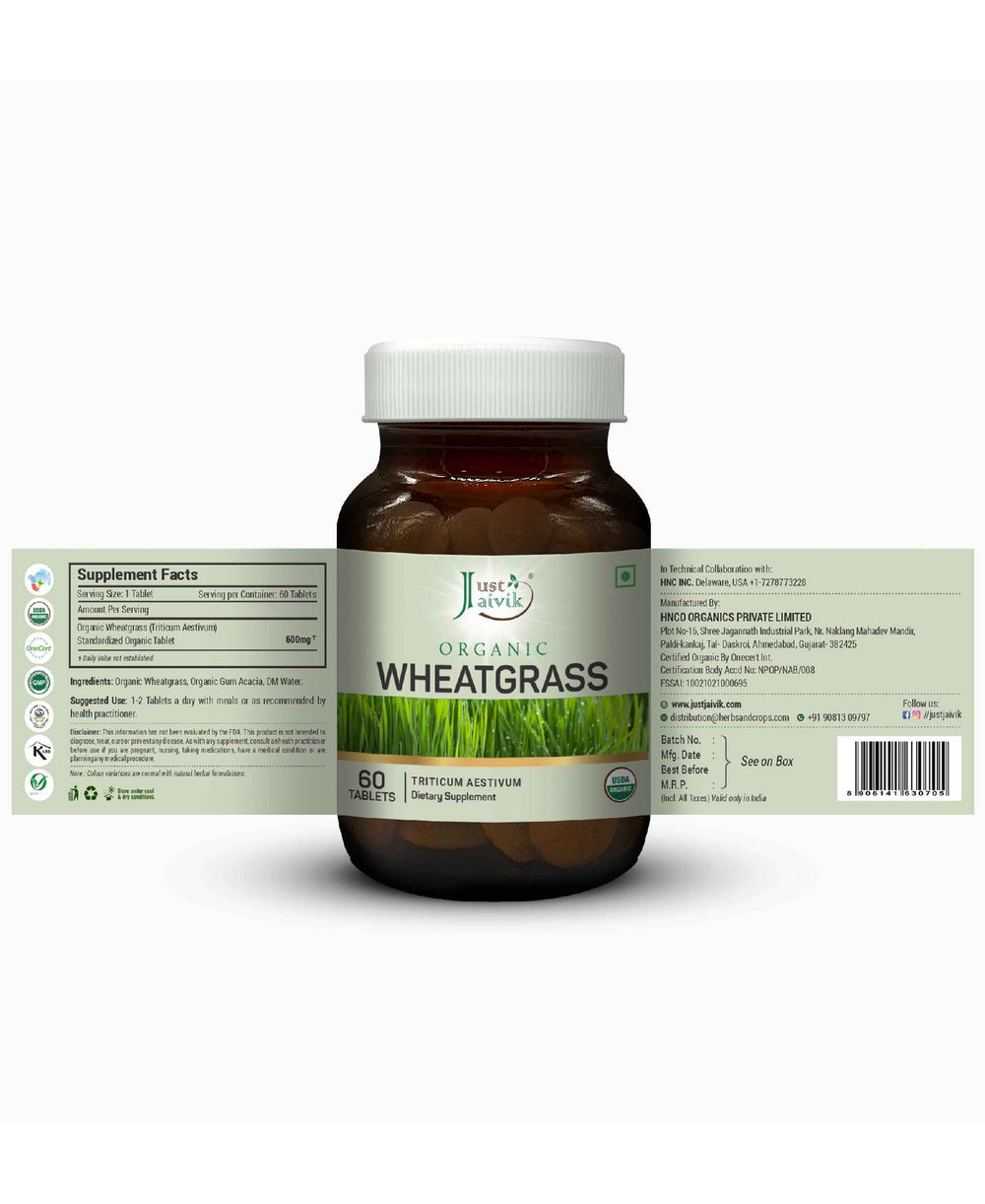 Just Jaivik Organic Wheatgrass Tablets - 600mg, 60 Tablets - HNW GLOBAL