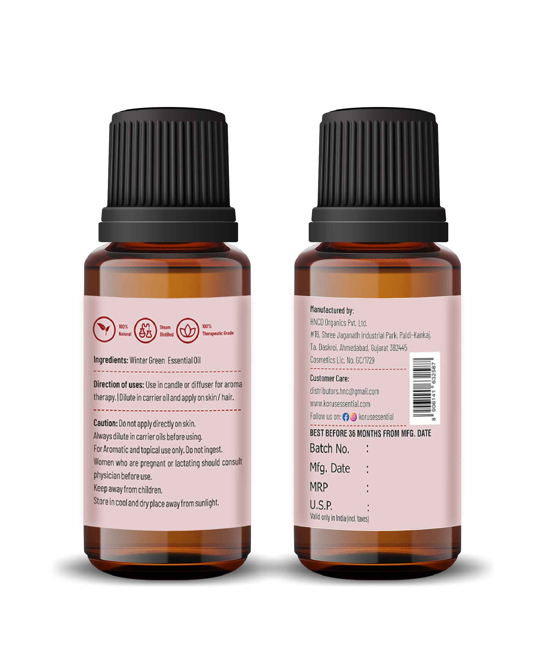 Korus Essential Winter Green Essential Oil - 15ml - HNW GLOBAL